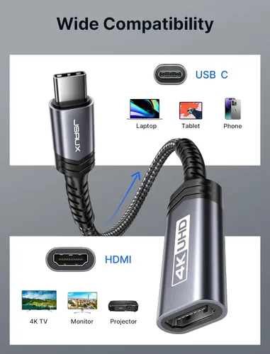 Miniatura 7 de JSAUX Adaptador USB C a HDMI, adaptador 4K tipo C a HDTV hembra para Thunderbolt 3 compatible con iPhone 17/16 Pro Max, MacBook Pro/Air, Surface