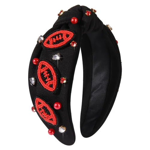 Miniatura 10 de Diademas anudadas de fútbol para mujer, diadema deportiva para el día del juego, diadema de cristal perlado con nudo superior ancho, accesorios