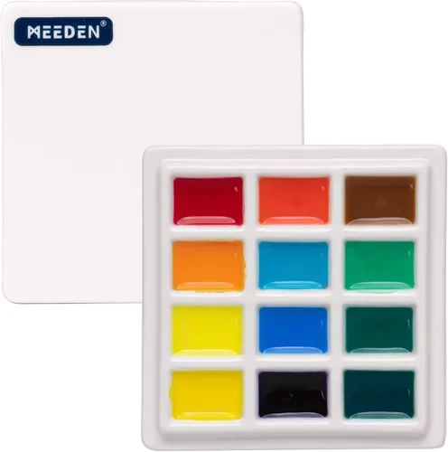 MEEDEN Paleta de acuarela de cerámica con tapa, bandeja de mezcla de porcelana blanca de 12 pocillos, paleta de pintura para artista con tapa,