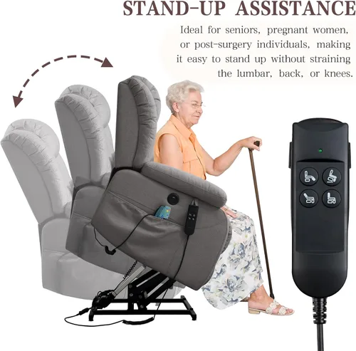 Miniatura 5 de Infinite Position Lay - Silla reclinable plana para adultos, silla elevadora eléctrica de doble motor para personas mayores con masaje
