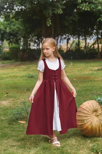 Miniatura 4 de Scarlet Darkness Vestido renacentista para niñas, disfraz de princesa medieval de dos piezas, 7-14 años