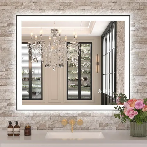 Miniatura 41 de Amorho Espejo de baño LED de 24 x 32 pulgadas con luces, iluminación frontal y retroiluminación, regulable continuamente, antiniebla, vidrio Frente
