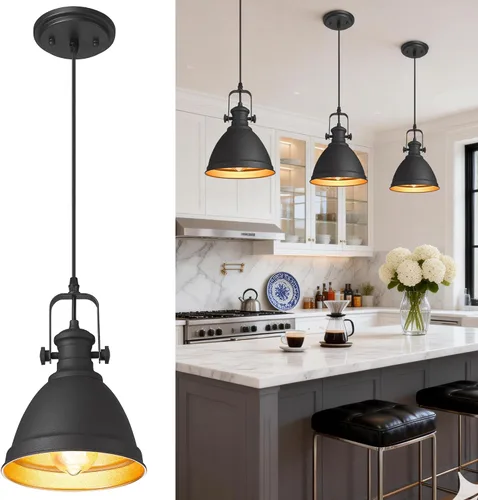 Miniatura 21 de Lámpara colgante moderna, juego de 2 lámparas colgantes, iluminación colgante negra para isla de cocina, AD-2151-1P2 Negro