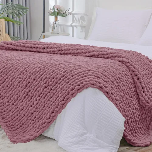 Miniatura 36 de Bigacogo Manta de punto grueso para sofá, 51 x 63 pulgadas, 100% tejida a mano con hilo de felpilla grueso jumbo, acogedoras y suaves mantas grandes