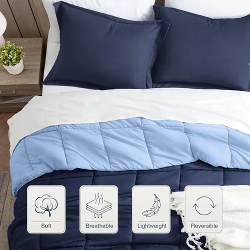 Miniatura 2 de satisomnia Juego de edredón tamaño California King, edredón de cama azul marino tamaño California King, edredón de cama alternativo de plumón de 3