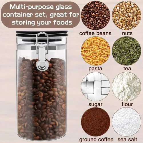 Miniatura 6 de WYTAOHZL 2 recipientes de café de vidrio con estante, organizador de estación de café de 54 oz, almacenamiento de granos de vidrio con cuchara