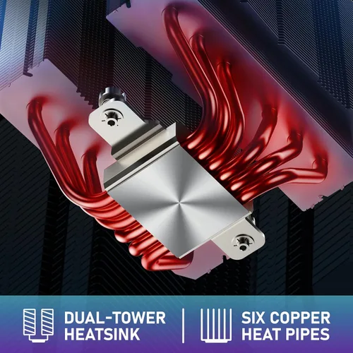 Miniatura 6 de Enfriador de CPU de doble torre, 6×6 mm de tubos de calor, ventiladores ARGB PWM duales de 120 mm, velocidad de 2000 RPM, para AMD AM4/AM5; Intel