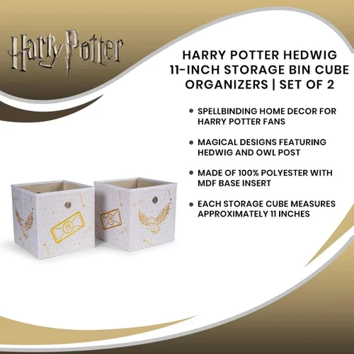 Miniatura 6 de Ukonic Harry Potter Hedwig - Organizador de cubos de almacenamiento de 11 pulgadas, juego de 2, contenedor de cesta de tela, organizador de armario