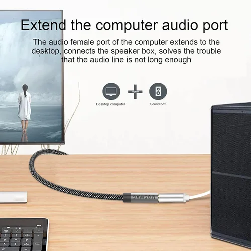 Miniatura 3 de MOSWAG Cable de extensión macho a hembra de 0.138 in con adaptador de audio estéreo de micrófono, nailon trenzado, compatible con estéreo