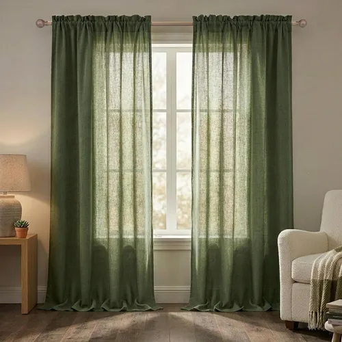 Miniatura 59 de Mrs.Naturall - Cortinas transparentes con bolsillo para barra de 36x63 pulgadas de lino mezclado negro