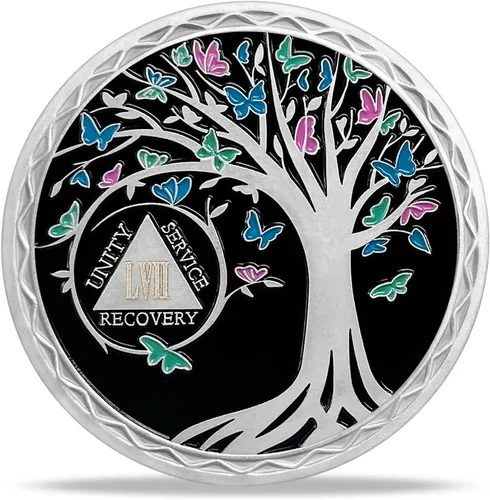 Miniatura 8 de Moneda de sobriedad de 8 años, árbol de la vida, medallón AA de Alcohólicos Anónimos, Ficha de aniversario, regalos de sobriedad para mujeres