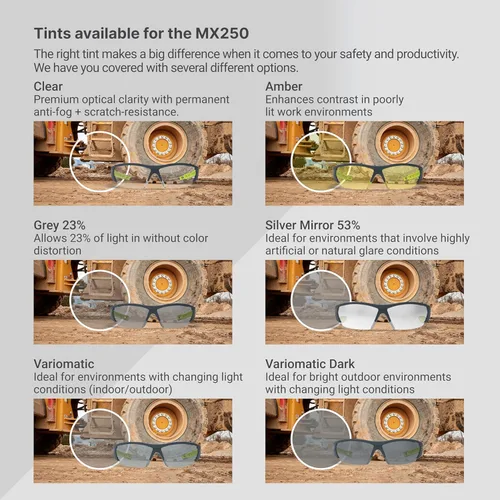 Miniatura 3 de HexArmor MX250 - Lentes de seguridad transparentes para hombres y mujeres, antivaho Lentes envolventes resistentes a los arañazos Gafas