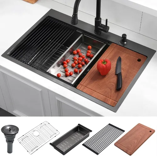 Miniatura 11 de Luckyhorse LH022S1520B - Fregadero de barra de cocina negro con caída de 15 pulgadas, calibre 16, acero inoxidable, color negro