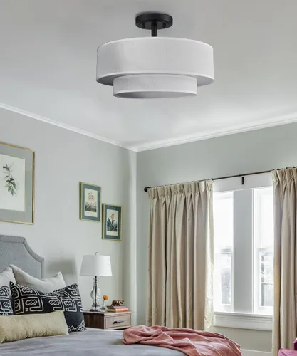 Miniatura 4 de DAYCENT Lámpara de Techo Semiempotrada de Tambor Negro Estilo Granja Moderno Regulable Lámpara LED de Techo 30W 3000K/4500K/5500K Pantalla de Tambor