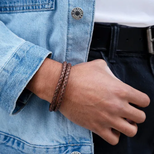 RTZN® Brown Leather Bracelet for Men – Premium Artisan Handcrafted Mens Leather Bracelet – Multi-Stand Mens Bracelet Leather Collection | Beaded