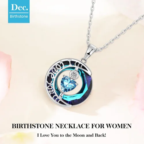 Miniatura 28 de Collares de cristal para mujer, regalos para aniversario de esposa, regalos de cumpleaños para mujeres, collar de zafiro azul con la frase "I Love