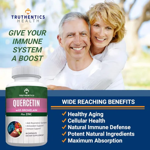Truthentics Quercetina con bromelina y zinc Plus Probiótico avanzado con prebióticos - Soporte inmunológico, respiratorio y digestivo - Sin gluten,
