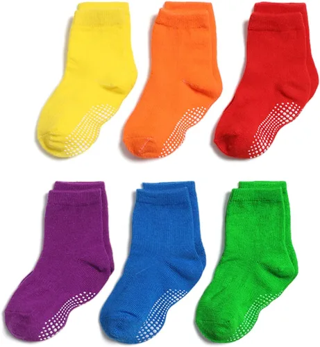 Miniatura 9 de 6 pares de calcetines antideslizantes acogedores y cálidos tipo crew con agarres para bebés, infantes, niños pequeños, niños y niñas