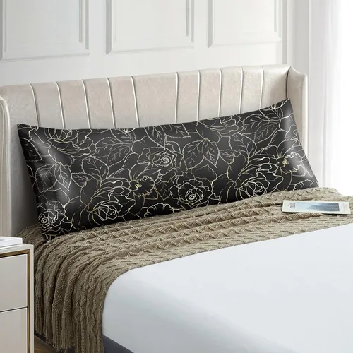 Miniatura 36 de EXQ Home - Funda de almohada de satén para cuidar el cabello y la piel, tamaño estándar, de seda con estampado negro, juego de 2 fundas con cierre