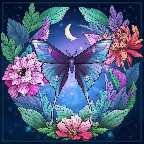 Miniatura 10 de FILASLFT Kits de Arte de Diamante para Adultos Mariposa Luna, Kit de Pintura de Diamantes de Mariposa para Principiantes, Flor de Seta Lunar Punto
