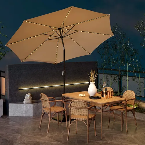 Miniatura 8 de Tangkula Sombrilla solar de 10 pies, patio con 112 luces LED, sombrilla de mercado para mesa al aire libre con mango de elevación de manivela