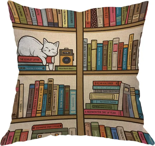 Miniatura 15 de Moslion Funda de almohada decorativa de perezoso con auriculares, funda de almohada cuadrada de lino y algodón de 18 x 18 pulgadas para sofá cama
