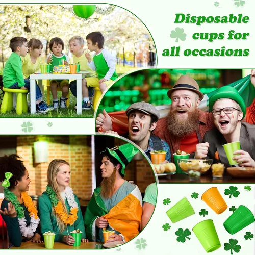 Miniatura 5 de DI QIU REN Paquete de 150 vasos de plástico verdes de San Patricio de 12 onzas, vasos desechables amarillos claros y verdes oscuros para bodas