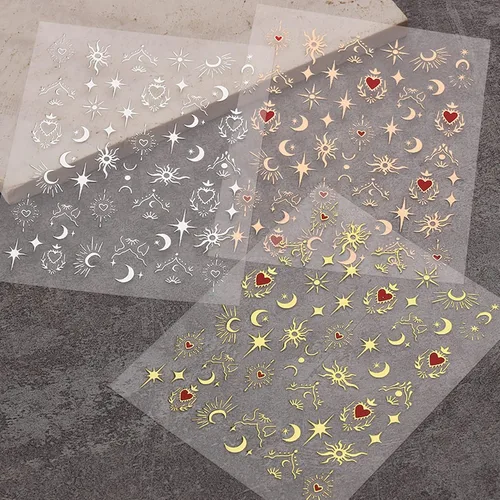 Miniatura 7 de TailaiMei Calcomanías para uñas de luna y estrella, para el día de San Valentín, calcomanías autoadhesivas de arte de uñas de corazón dorado
