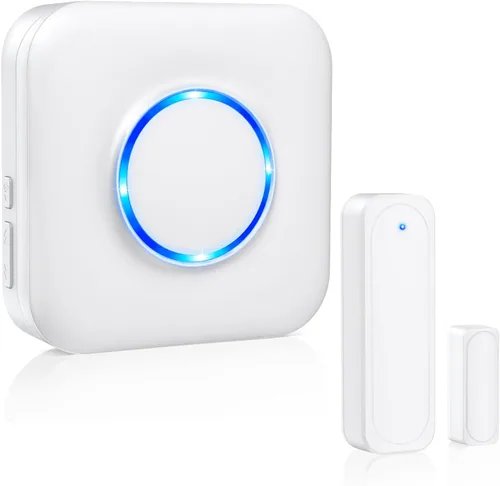 Satisure - Timbre de puerta inalámbrico con sensor de puerta cuando se abre la puerta con rango de 600 pies, 58 campanillas, 5 niveles de volumen,