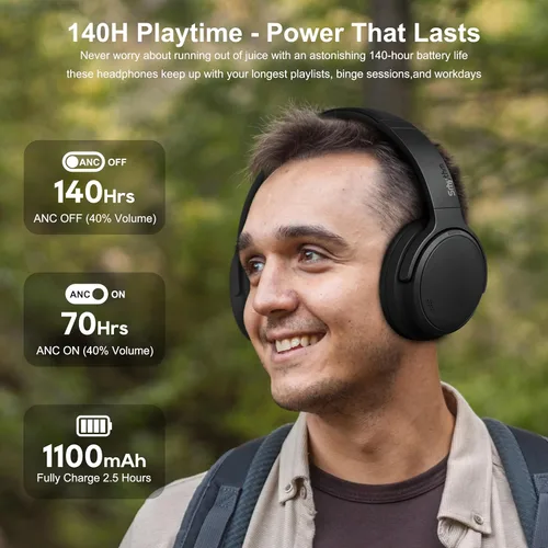 Miniatura 7 de Srhythm NiceComfort 35 (2.ª generación) Auriculares con cancelación de ruido 4 altavoces 40 kHz HD Sound,140 Hours' Ultra-long Playtime for
