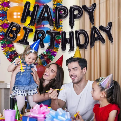 Miniatura 5 de Accevo Cartel de globos negros con letras Happy Birthday, 16 pulgadas, papel de aluminio, letras 3D, feliz cumpleaños para niños, adultos, unisex