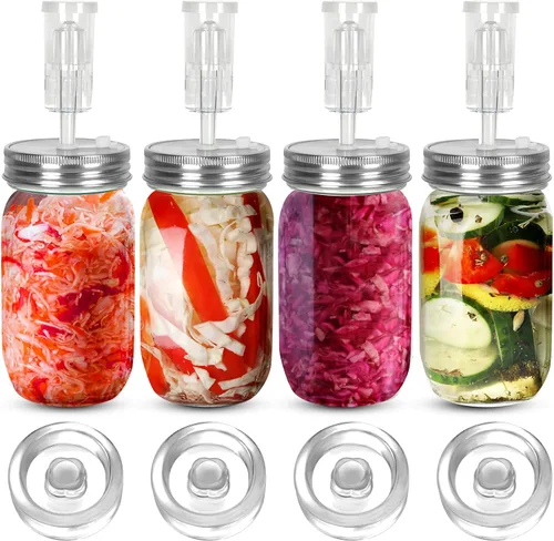 Samshow Kit de fermentación: 4 pesos de fermentación de vidrio, 4 tapas de fermentación, 4 esclusas de aire, 4 anillos de silicona, 5 ojales de