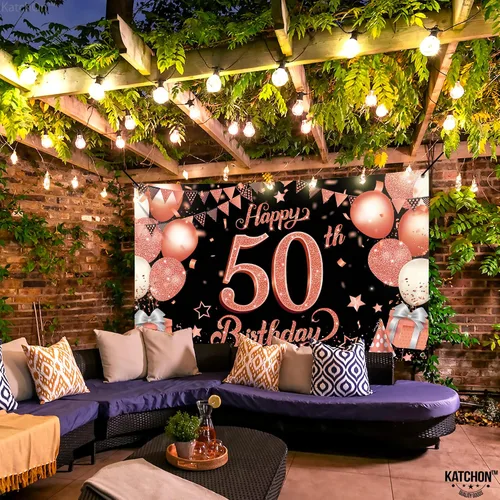 Miniatura 6 de KatchOn, Cartel de cumpleaños número 50 de oro rosa – Xtragrande de 72 x 44 pulgadas Decoraciones de cumpleaños 50 para mujer Cartel Hbd