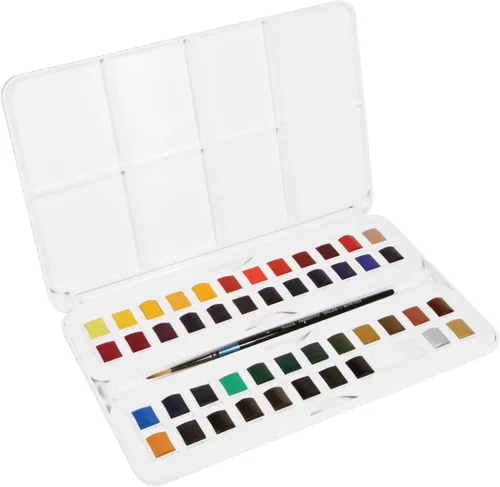 Daler Rowney Daler-Rowney Aquafine - Juego de estudio de acuarela de 48 piezas - Juego de pintura de acuarela para papel de acuarela y más - Juego