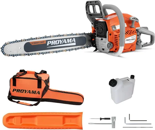 Miniatura 10 de PROYAMA 62CC motosierra de gas de 2 ciclos, 22 pulgadas 18 pulgadas motosierra de gasolina inalámbrica de mano para corte de madera de árboles
