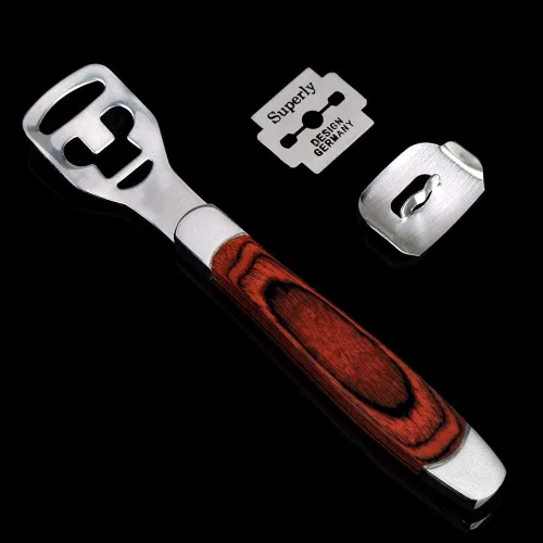 Miniatura 7 de Allura Cuidado de los pies Pedicura Callos Cortador Rasp File Hard Skin Maíz Removedor de Maíz Mango de Madera 10 Cuchillas (Estuche Incluido)