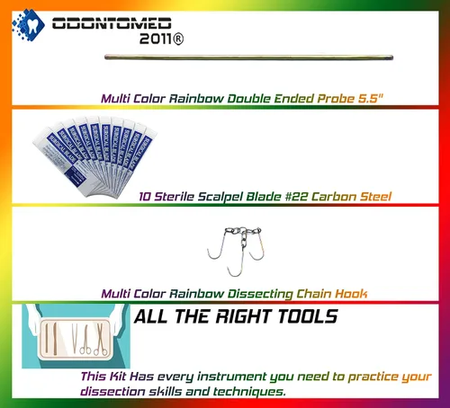 Miniatura 5 de OdontoMed2011® Kit avanzado de anatomía Acero inoxidable de alta calidad Multi Titanium Rainbow Color Juego de 24 herramientas con mango