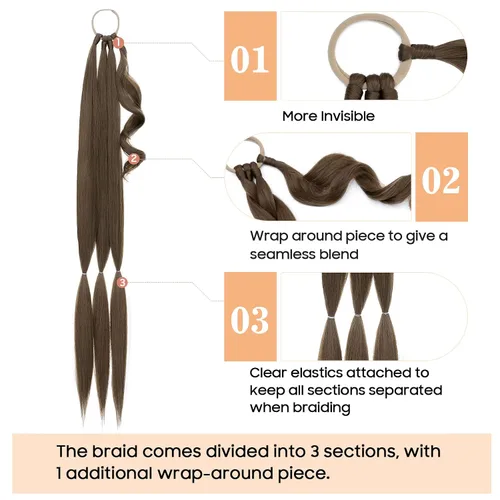 Miniatura 2 de S-noilite 2 extensiones de cabello sintético trenzado largo con banda para el cabello, trenzas de cabello rubio trenzado, extensión de cola