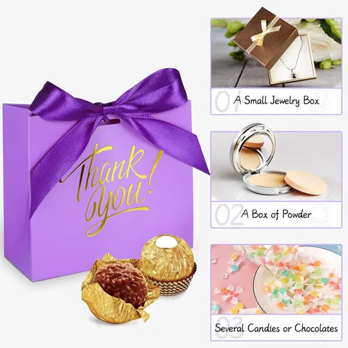 Miniatura 2 de Paquete de 60 pequeñas bolsas de regalo de agradecimiento, 4.5 x 1.8 x 3.9 pulgadas, cajas de regalo de fiesta con cinta de lazo, pequeñas bolsas