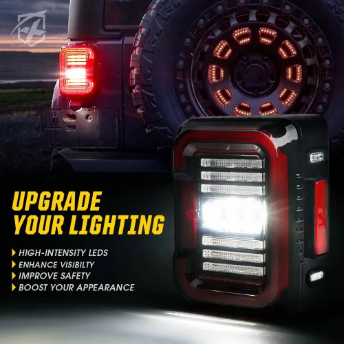 Miniatura 4 de Xprite Luces traseras LED en forma de C ahumadas compatibles con Jeep Wrangler JK JKU Sport Sahara Rubicon 2007-2018, aprobadas por DOT, marcha