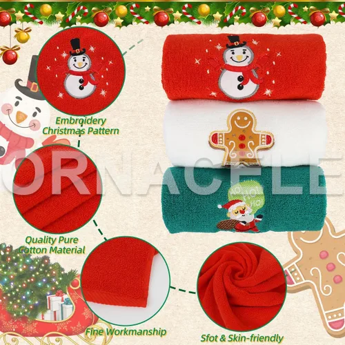 Miniatura 3 de Juego de 3 toallas de mano de gran tamaño para Navidad, 34 x 74 cm 100% algodón grueso toallas de cocina navideñas, diseño decorativo bordado