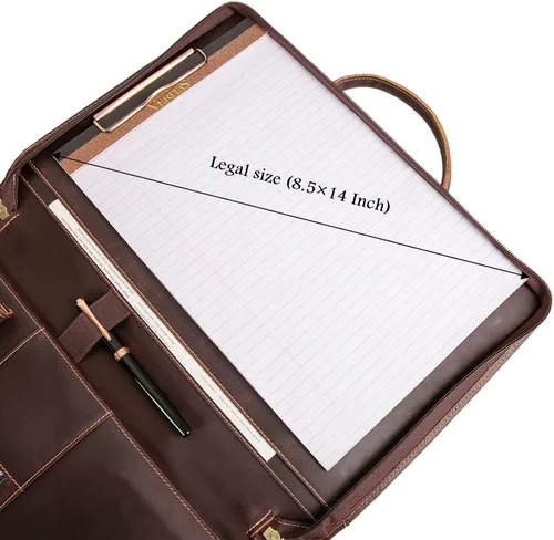 Miniatura 4 de Portafolio de Cuero Genuino, Organizador Padfolio con Asa, Padfolio Personalizado, Padfolio con Cremallera para Hombres y Mujeres, Adecuado