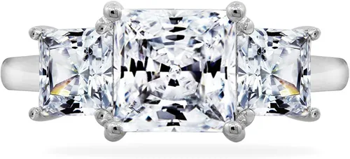 Miniatura 9 de Tienda Collection Platinum or Gold Plated Sterling Silver Princess-Cut 3-Stone Ring made with Infinite Elements Zirconia