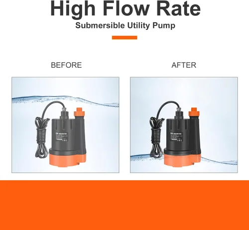 Miniatura 5 de Bomba de agua sumergible, 1/3 HP 2500 GPH Bomba de drenaje de agua limpia eléctrica portátil para drenaje de piscinas, inundaciones, piscina y sótano