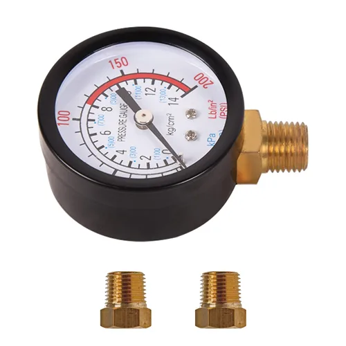 Miniatura 3 de Medidor de prueba de presión de agua de 2 pulgadas, medidor de presión de 0-200 PSI, rosca NPT de 1/4 pulgadas, montaje inferior, para compresor
