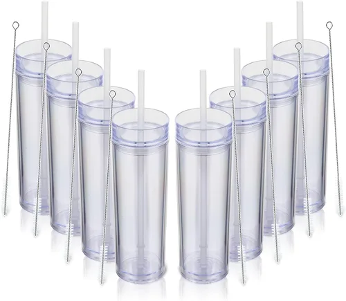 Miniatura 21 de Volhoply Vaso delgado de plástico de 16 onzas con tapa y pajita, paquete de 4 unidades, vasos aislados de doble pared de acrílico mate, sin BPA