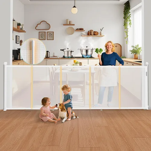 Miniatura 24 de Puertas retráctiles para bebés de 180 pulgadas extra anchas, puerta retráctil para perros de 42 pulgadas extra alta para entradas, actualización
