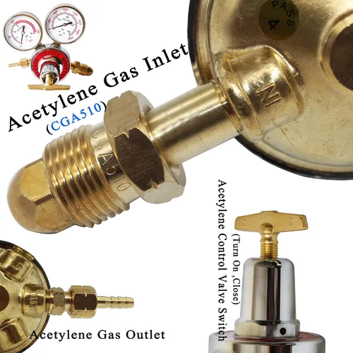 Miniatura 4 de Medidores de gas de soldadura duales, oxígeno (CGA-540) y acetileno (CGA-510) Combo de reguladores (2 PCS), regulador de soldador de gas de calibre
