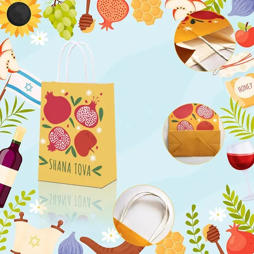 Miniatura 6 de DoneJPee 16 bolsas de regalo de Rosh Hashanah, bolsas de regalo de Año Nuevo judío Shana Tova, decoraciones de fiesta de Rosh Hashanah y suministros