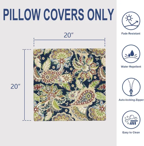 Miniatura 529 de Juego de 2 almohadas para exteriores de 16 x 16 pulgadas, repelentes al agua con interiores, para muebles de patio, hogar, jardín, geometría bohemia